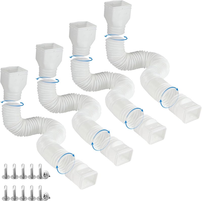 plusgutter 4 Pack Rain Gutter Downspout Extensions Flexible, Drain Downspout Extender,Down Spout Drain Extender, Gutter Connector Rainwater Drainage,Extendable from 21 to 68 Inches(White) - Image 1
